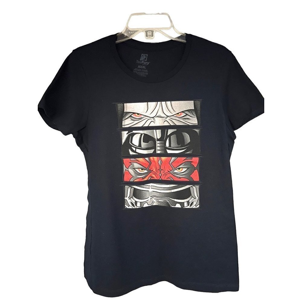Teefury Mashup Star Wars Villain Eyes Navy Blue Graphic T-Shirt 3XL Stretch New